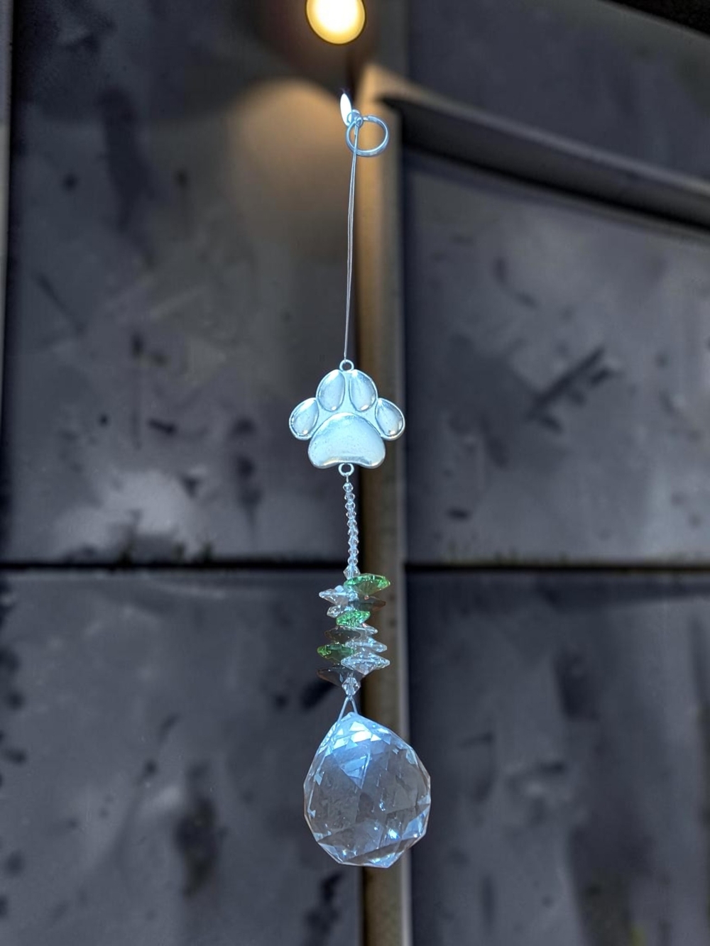 Crystal Paw Sun-Catcher Hanging Ornament - Clear & Green